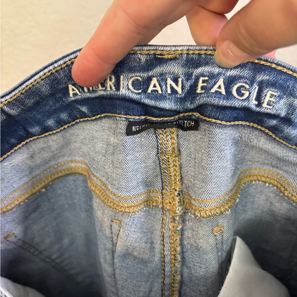 American Eagle Outfitters Distressed Ripped Blue Skinny Jeans Size 0 - Picture 7 of 11